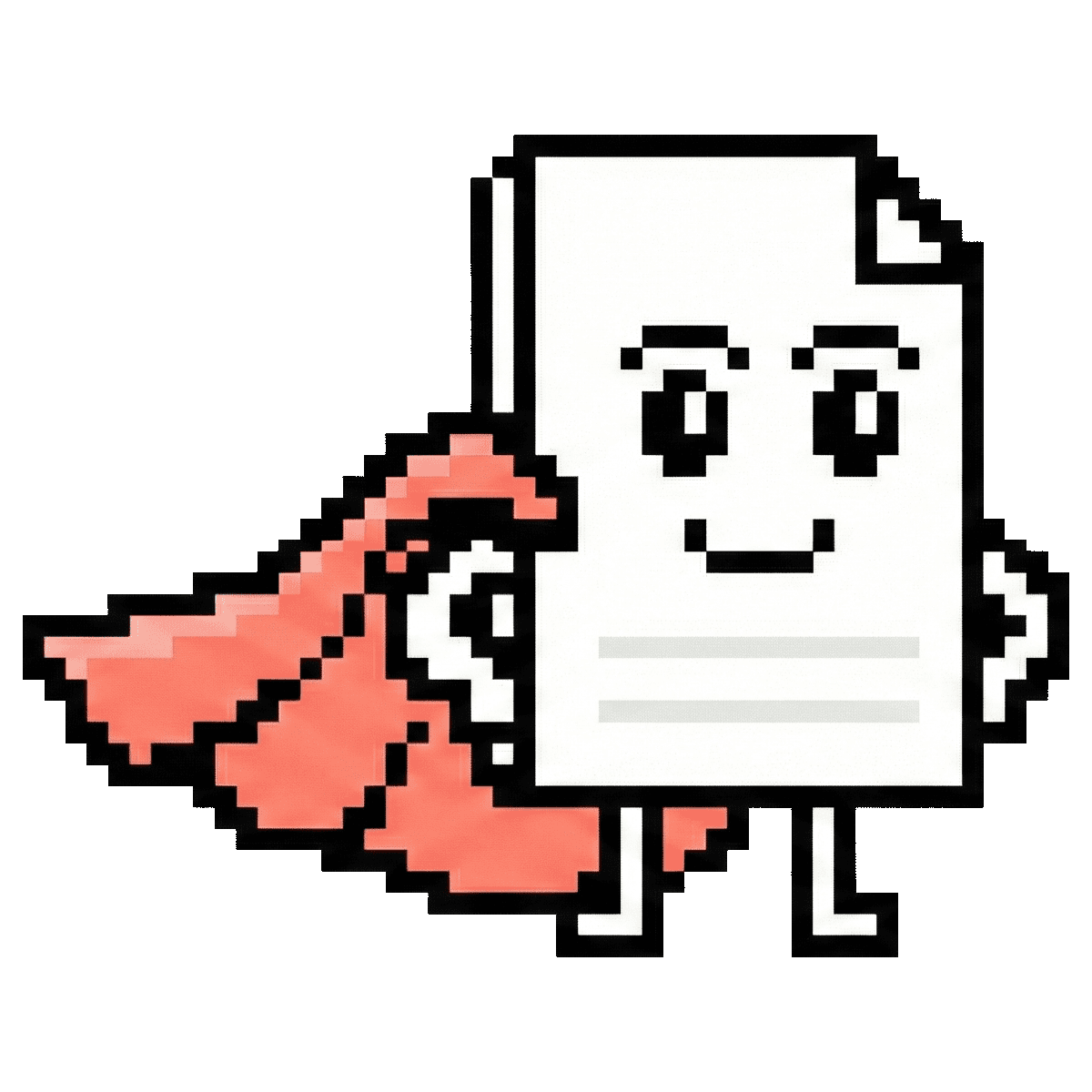SuperDocs mascot — a friendly document character with a coral cape